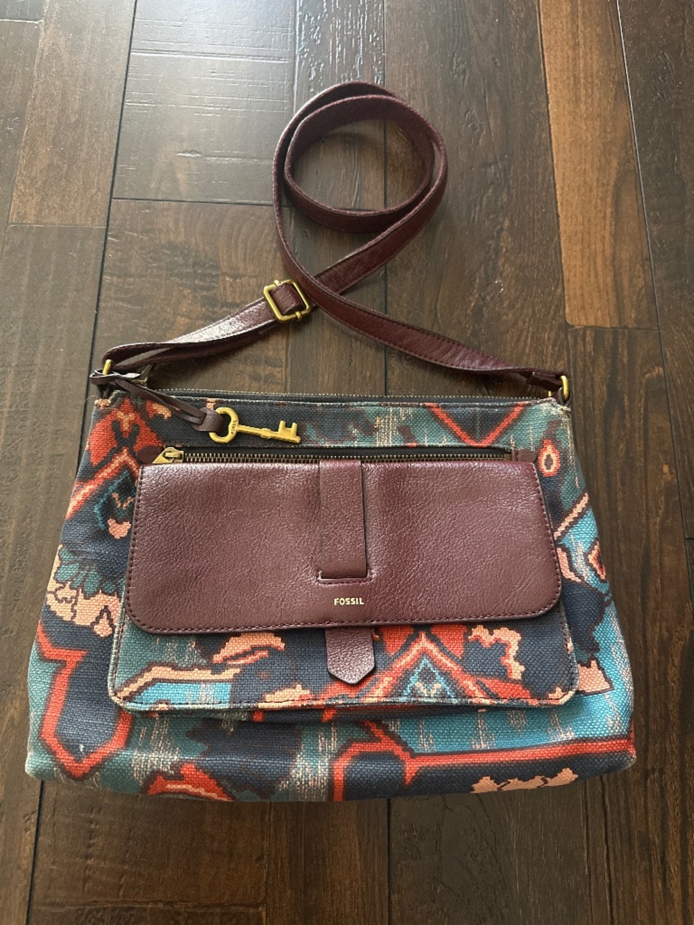 Fossil Canvas & Leather Crossbody Purse